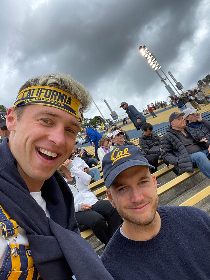 Harry Kenworthy and friend getting ready to watch a Cal Bears football game