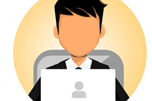 Graphic of faceless man at a laptop