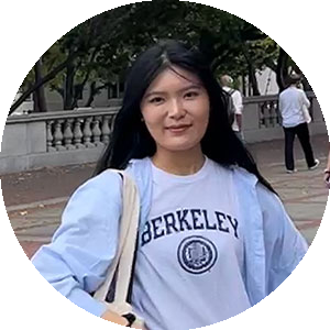 Photo of Xinyi Tian wearing Berkeley tshirt in circle format