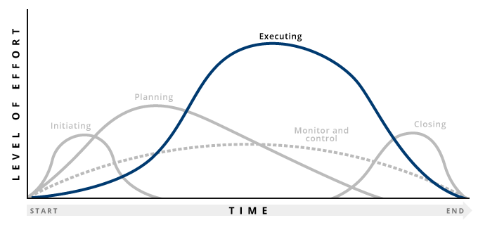 Graph highlighting execution stage of project management process