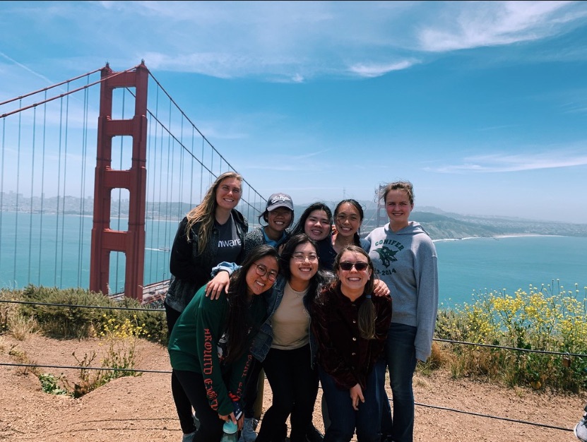 Iris Ye visits the Golden Gate Bridge and poses with friends from BHGAP