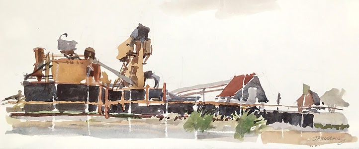 Watercolor sketch of waterfront by Jennifer Mahoney