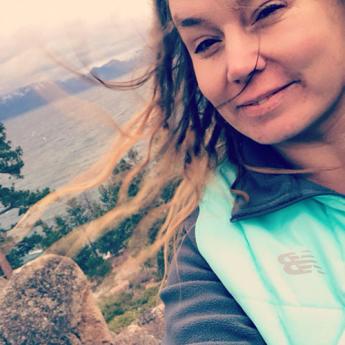 Photo of Heather Anderson in front of Lake Tahoe