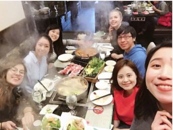 Karin and some of her friends taking a selfie at a restaurant in honor of Chinese New Year. 