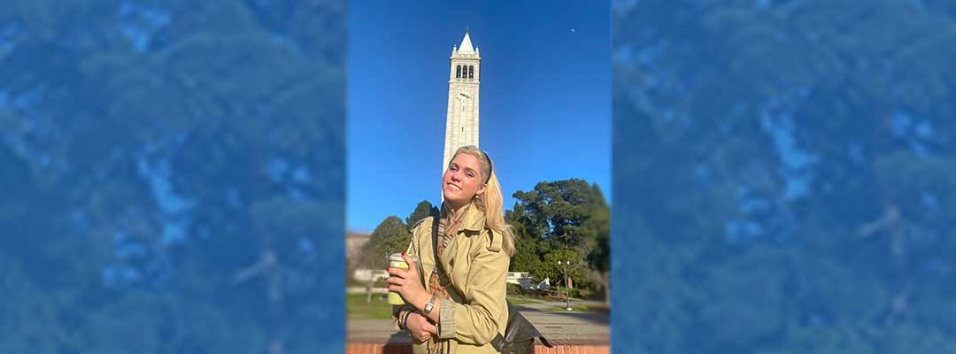 Sophie Bjertnaes in front of the UC Berkeley Campanile
