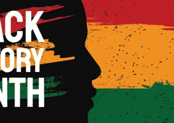 Illustration of black profile with black history month words