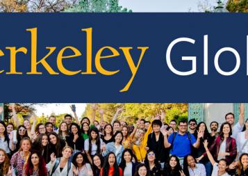 Berkeley Global logo above group of students