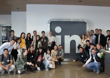 Marcel and other BHGAP students pose at the LinkedIn office.