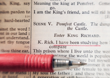 Stock photo of written play excerpt with a line from "King Richard"