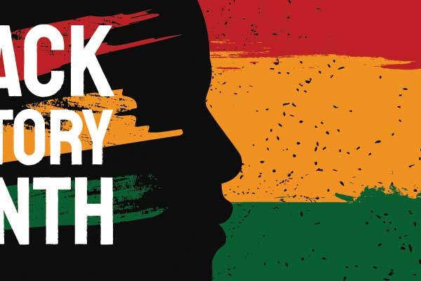Illustration of black profile with black history month words