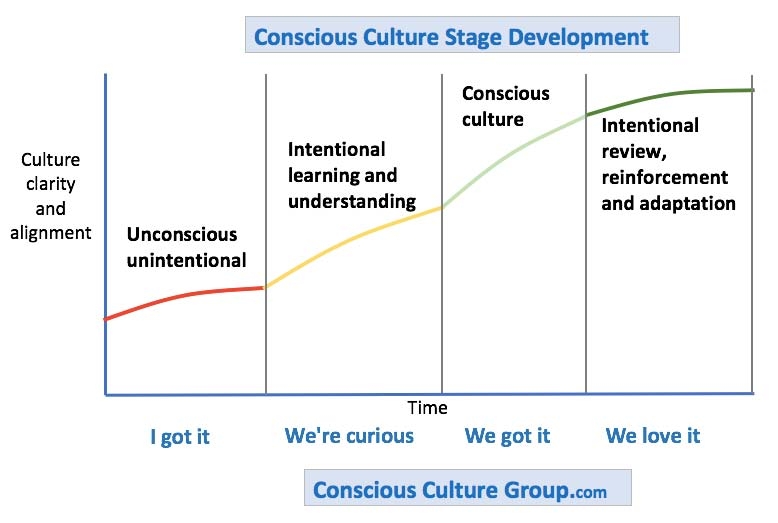 chart representation of four stages leading to a conscious culture company