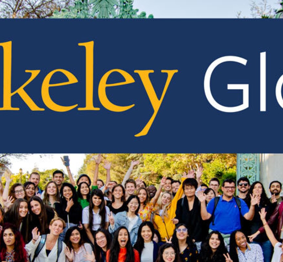 Berkeley Global logo above group of students