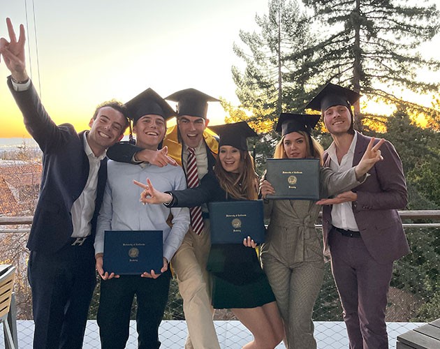 Wesley de Vries and friends celebrating graduation at Berkeley Haas 