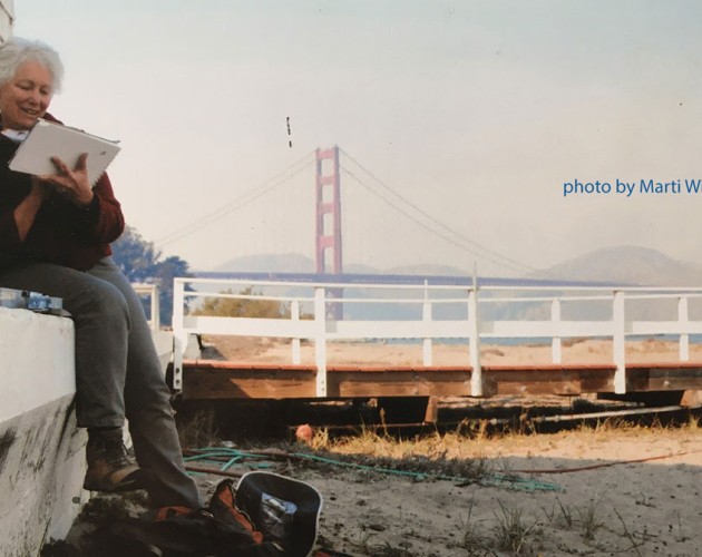 Jennifer Mahoney sketching near Chrissy Field