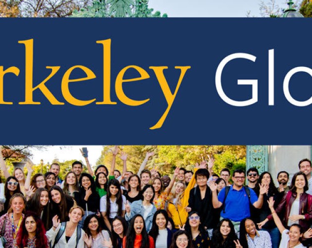 Berkeley Global logo above group of students