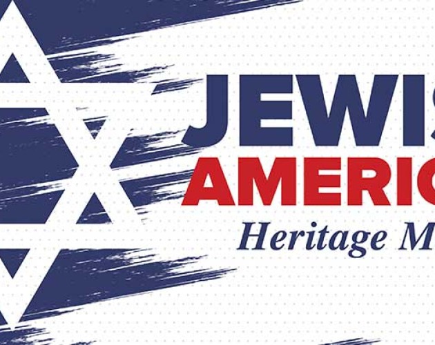 Jewish star on blue and white background with text Jewish American Heritage MOnth