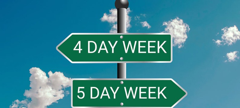 Five-day or Four-day workweek - Traffic sign with text - 4-day or 5-day work wee