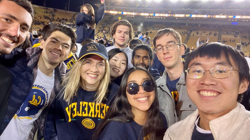 Hannah Boettge and friends take a photo while at a Cal Bears football game