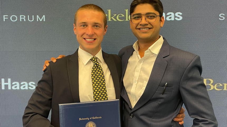 Harry Kenworthy (left) and classmate celebrating at the BHGAP closing ceremony