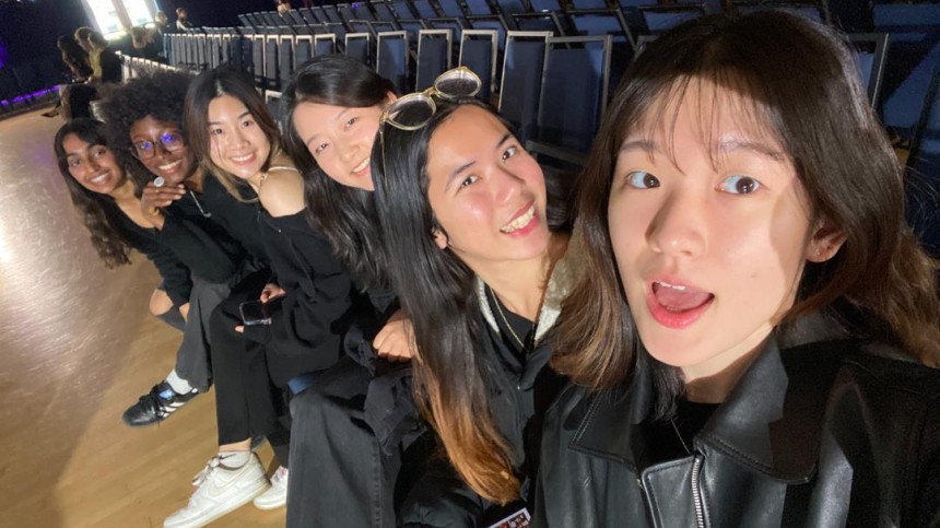 Mariane Iman Ndiaye and friends take a selfie at a theater