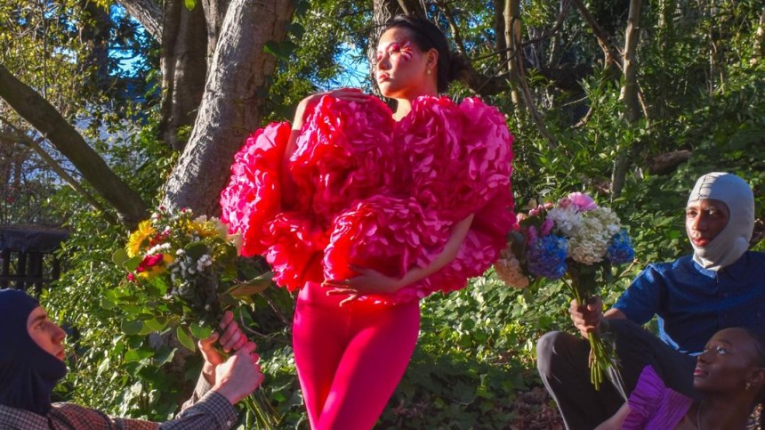 Mariane Iman Ndiaye modeling in front of Berkeley trees