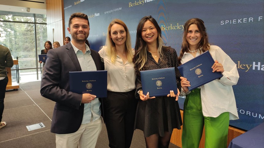 Hugo Charre and friends posing at Berkeley Haas Global Access Program closing ceremony