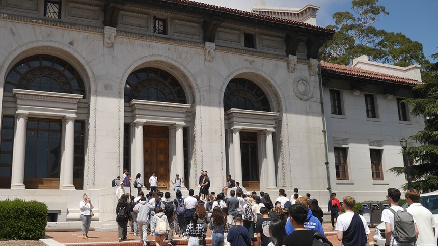 Berkeley students in front of Physics building