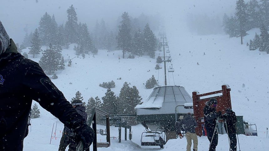 Photo of Lake Tahoe in a snowstorm